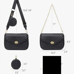 Elegant Black Quilted Crossbody Bag with Small zippered bag